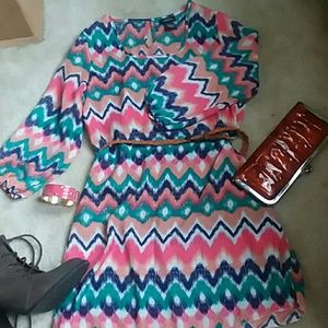 RUE21 TRIBAL PATTERN MULTICOLORED LONG BELTED TOP